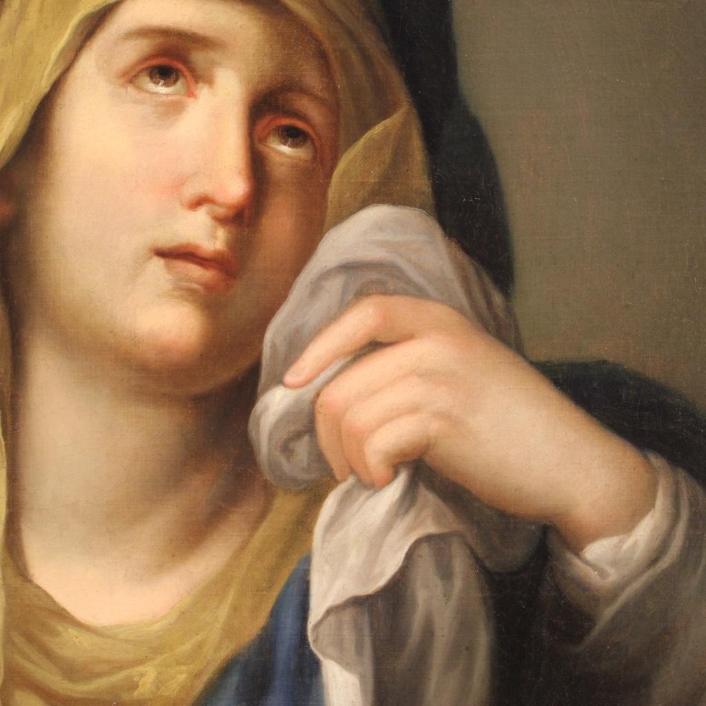Antikes italienisches religiöses Gemälde, Jungfrau mit Sorrows, Öl auf Leinwand, 18. Jahrhundert im Angebot 1