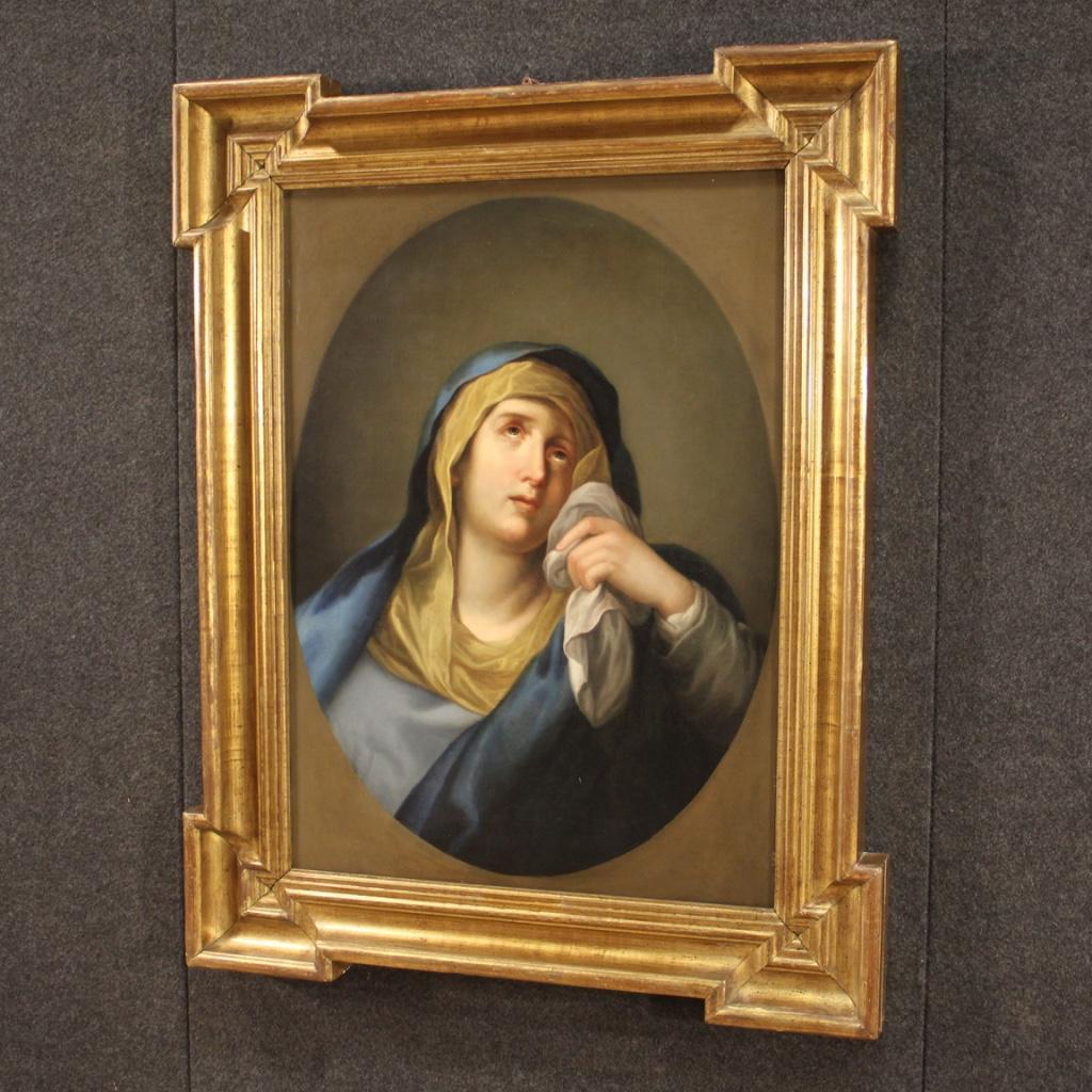 Toile Huile sur toile italienne du 18ème siècle - Peinture religieuse italienne ancienne Virgin of Sorrows