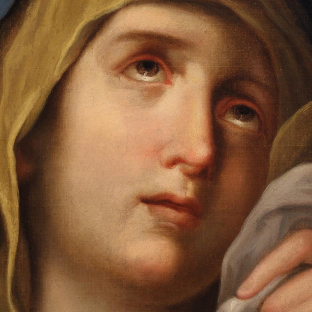 18th Century Oil on Canvas Antique Italian Religious Painting Virgin of Sorrows For Sale 4