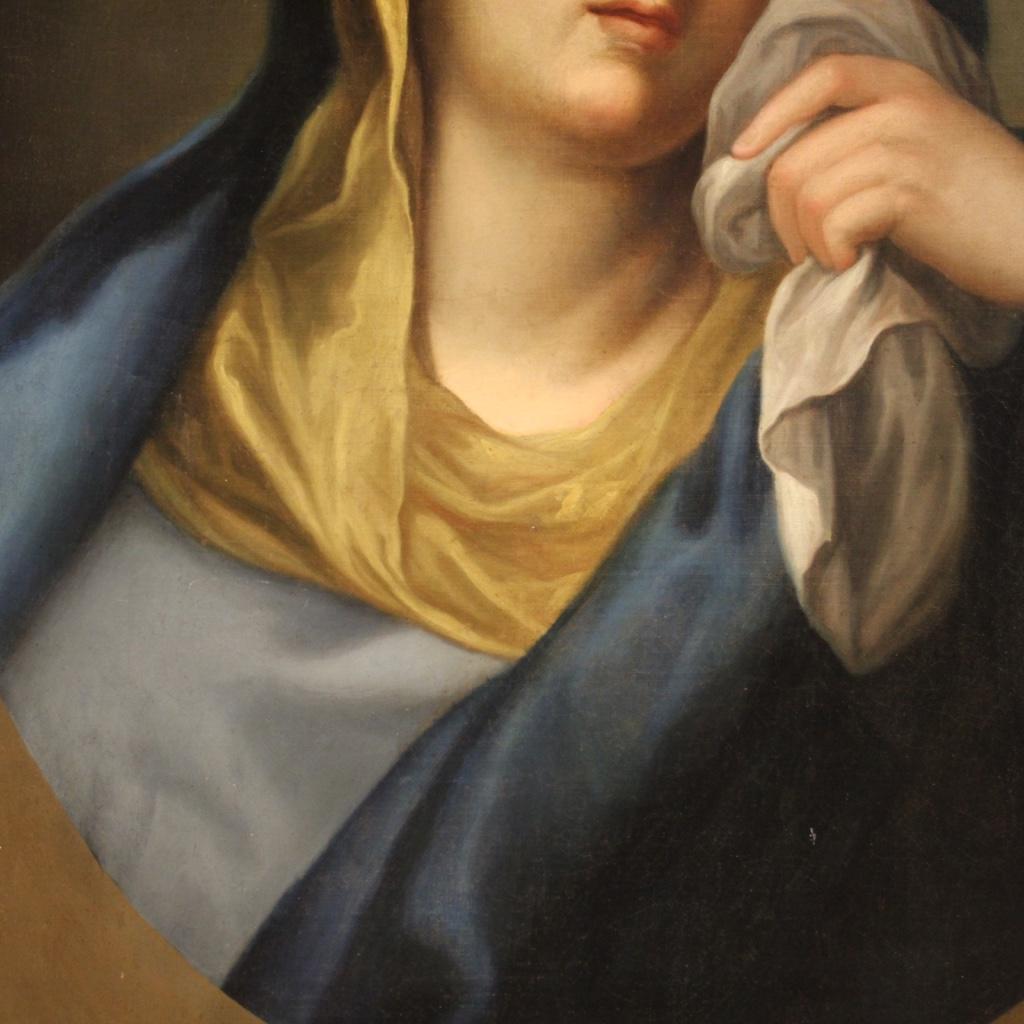 Antikes italienisches religiöses Gemälde, Jungfrau mit Sorrows, Öl auf Leinwand, 18. Jahrhundert im Angebot 5
