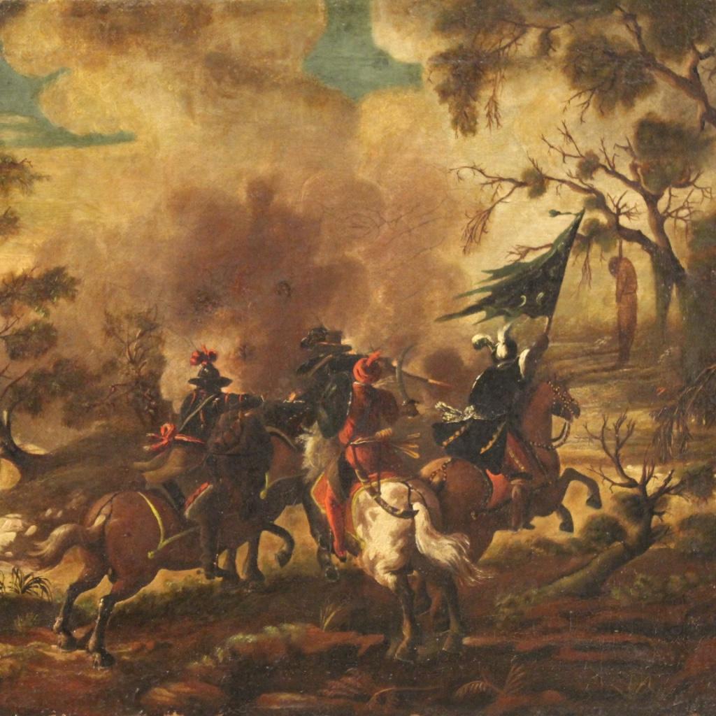 18th Century Oil on Canvas Antique Italian Signed Battle Painting, 1750 8