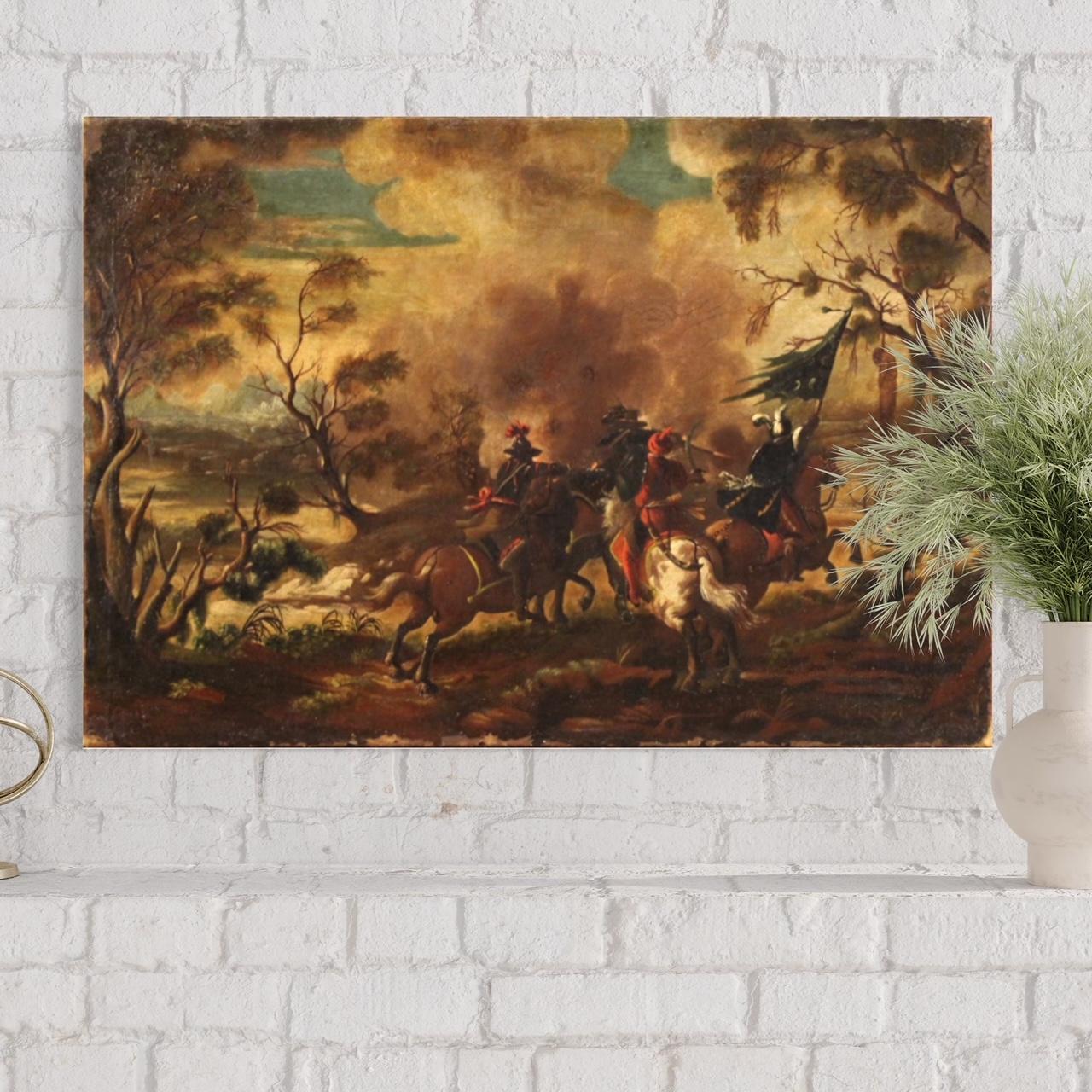 18th Century Oil on Canvas Antique Italian Signed Battle Painting, 1750 12