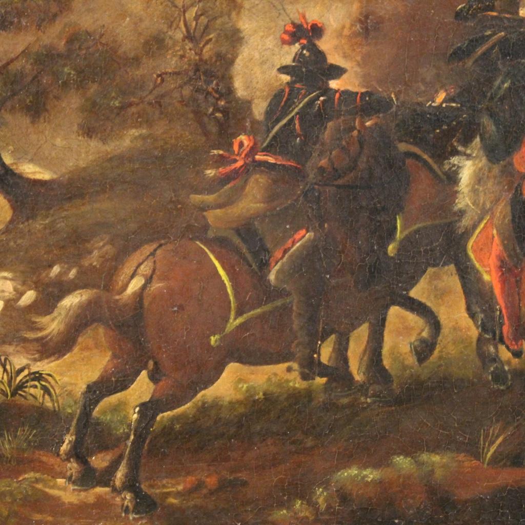 18th Century Oil on Canvas Antique Italian Signed Battle Painting, 1750 3