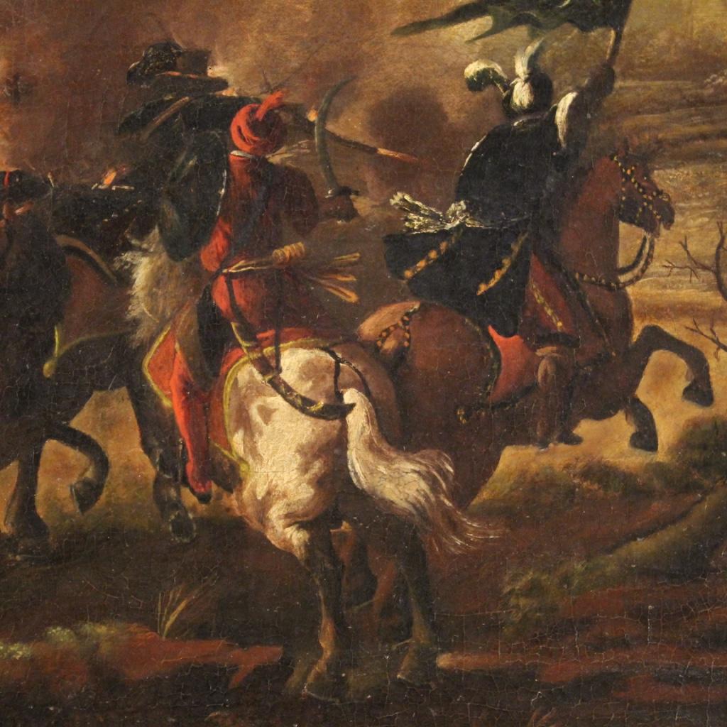 18th Century Oil on Canvas Antique Italian Signed Battle Painting, 1750 4