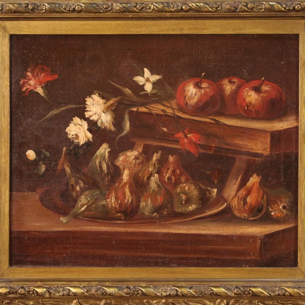 18th Century Oil on Canvas Antique Italian Still Life Painting, 1770 In Good Condition In Vicoforte, Piedmont