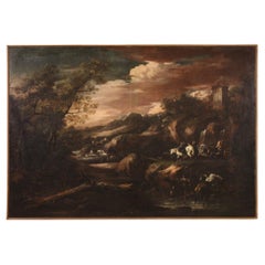 18th Century Oil on Canvas Antique Painting Landscape with Figures, 1740