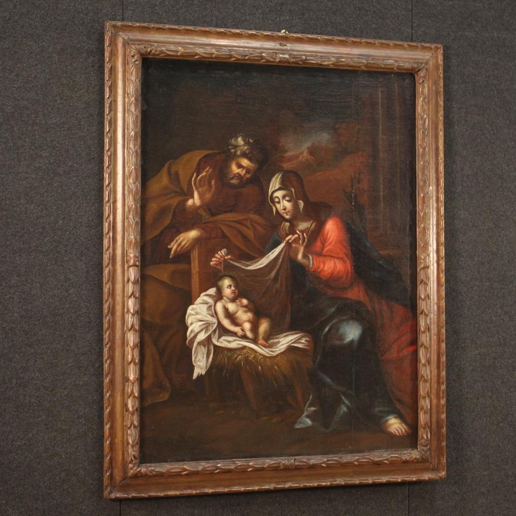 18th Century Oil on Canvas Antique Religious Italian Painting Holy Family, 1750 7