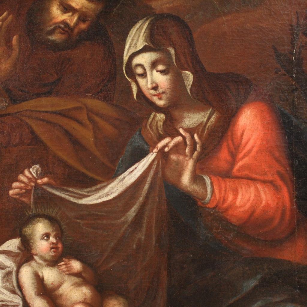 18th Century Oil on Canvas Antique Religious Italian Painting Holy Family, 1750 In Good Condition In Vicoforte, Piedmont