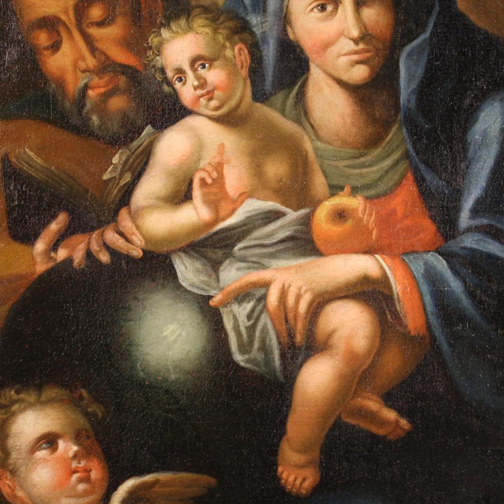 18th Century Oil on Canvas Antique Religious Italian Painting Holy Family, 1780 4