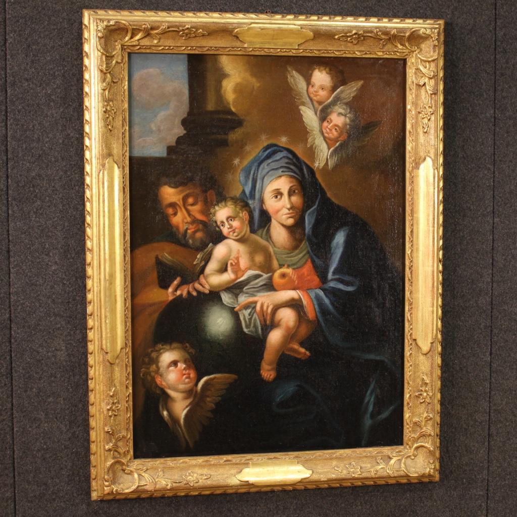 18th Century Oil on Canvas Antique Religious Italian Painting Holy Family, 1780 5