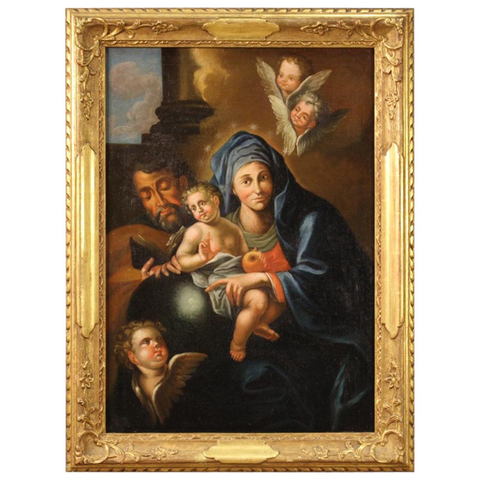 18th Century Oil on Canvas Antique Religious Italian Painting Holy Family, 1780