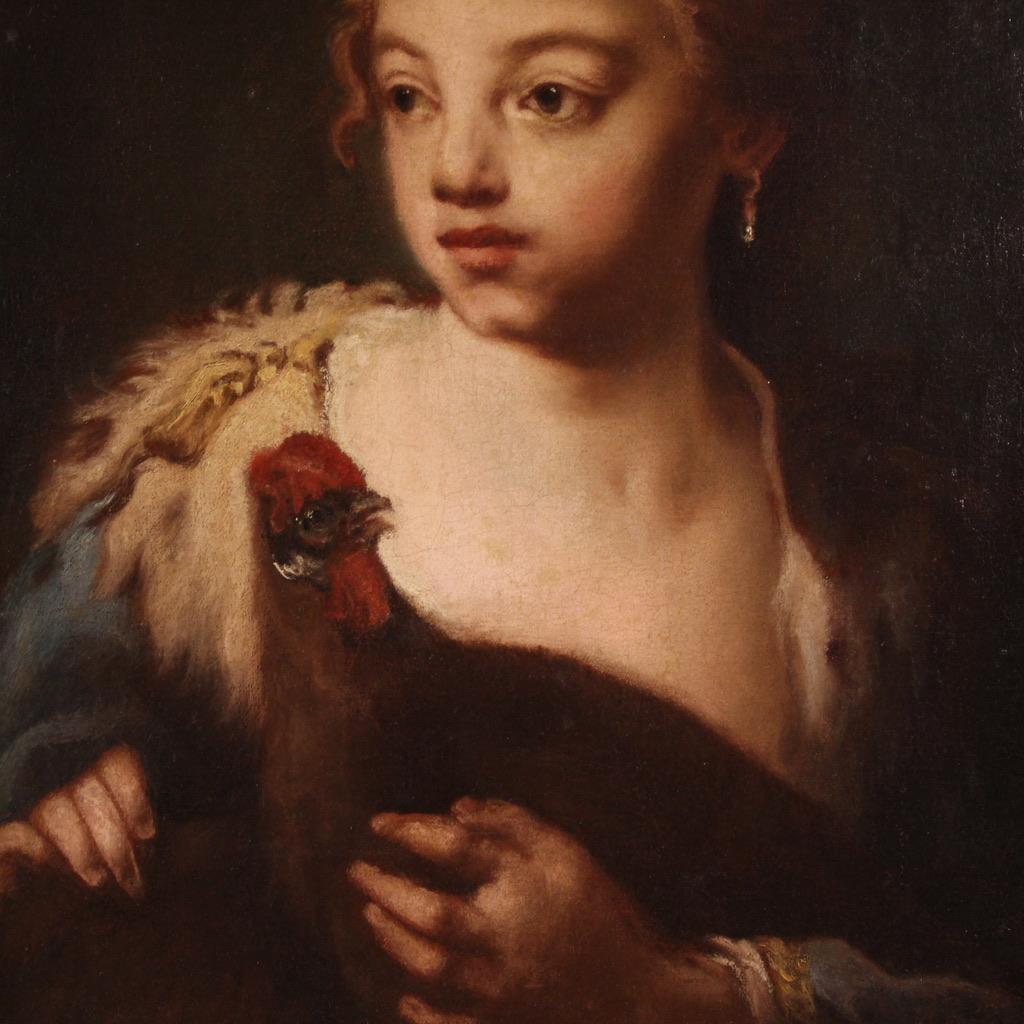 18. Jahrhundert Öl auf Leinwand Antikes junges Mädchen Porträtgemälde, 1760 (Geölt) im Angebot