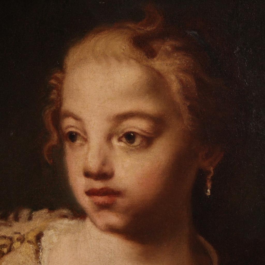 18. Jahrhundert Öl auf Leinwand Antikes junges Mädchen Porträtgemälde, 1760 (Mid-18th Century) im Angebot