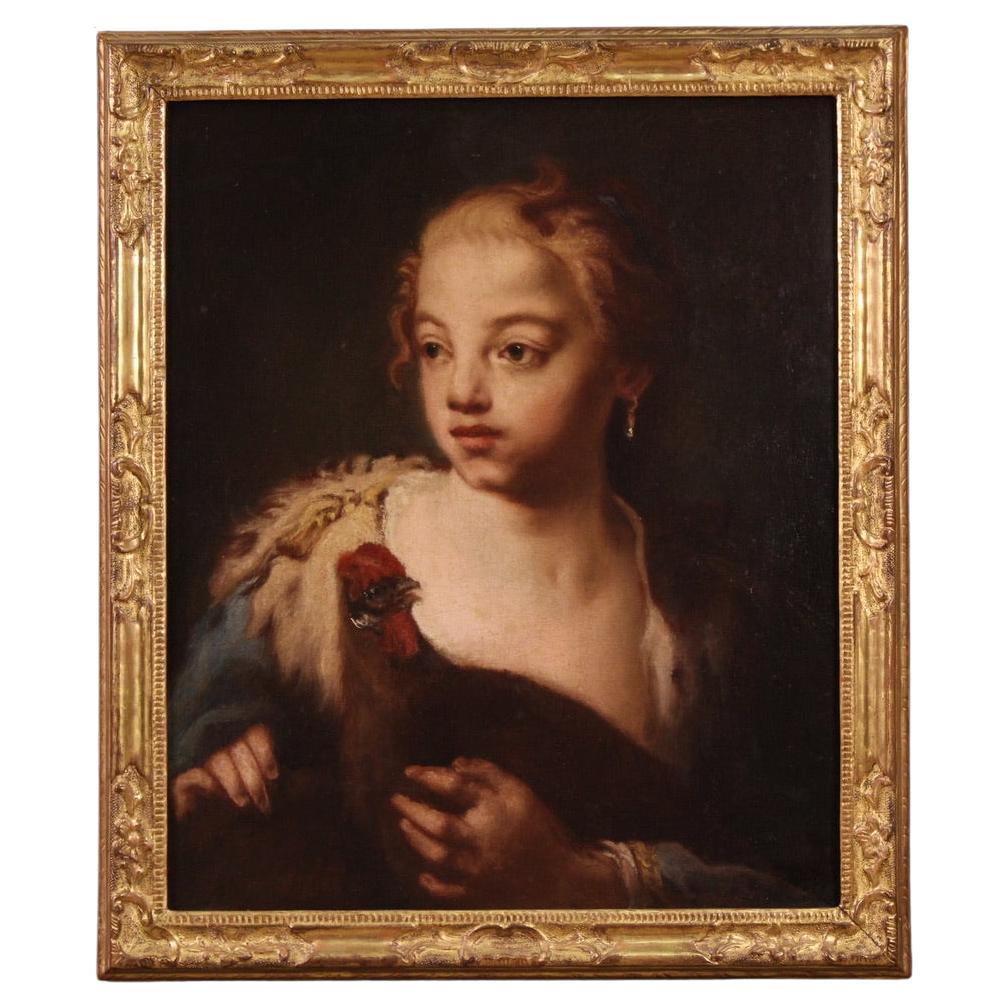 huile sur toile du 18e siècle Peinture ancienne de portrait de jeune fille, 1760