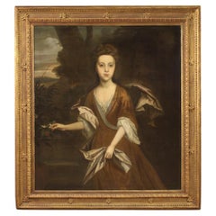 18th Century Oil on Canvas English Antique Girl Portrait Painting, 1740