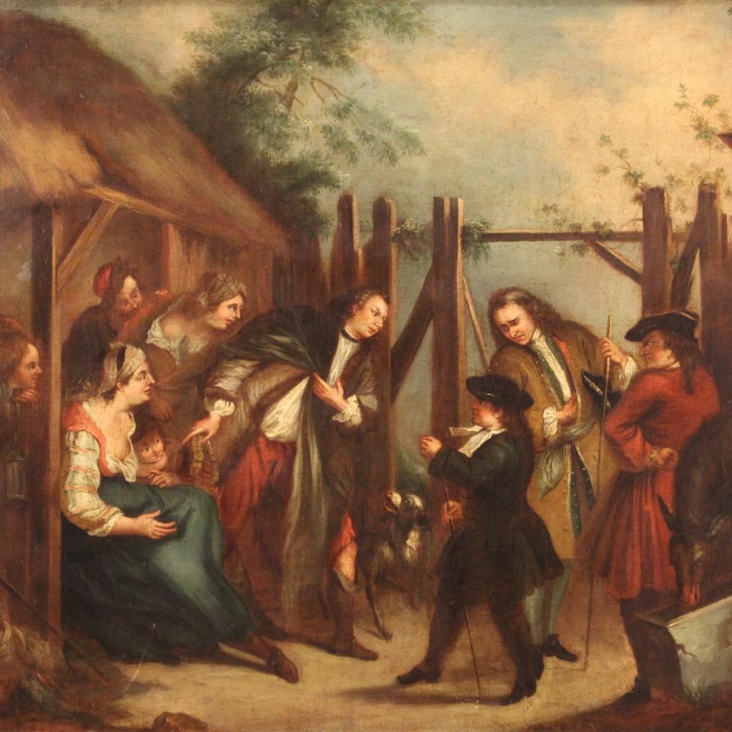 18th Century Oil on Canvas English Genre Scene Painting, 1750