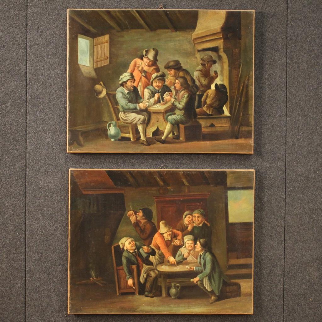 18th Century Oil on Canvas Flemish Antique Card Players Painting, 1780 5