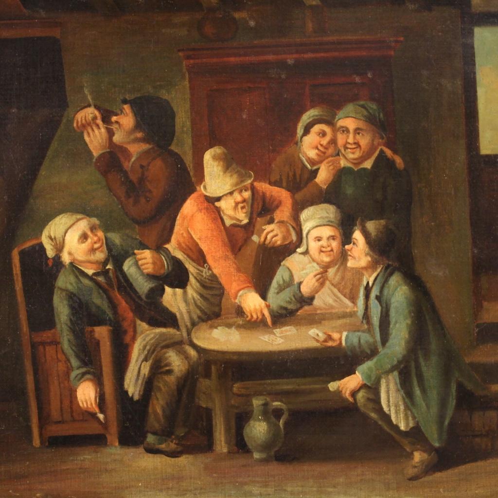 Belgian 18th Century Oil on Canvas Flemish Antique Card Players Painting, 1780