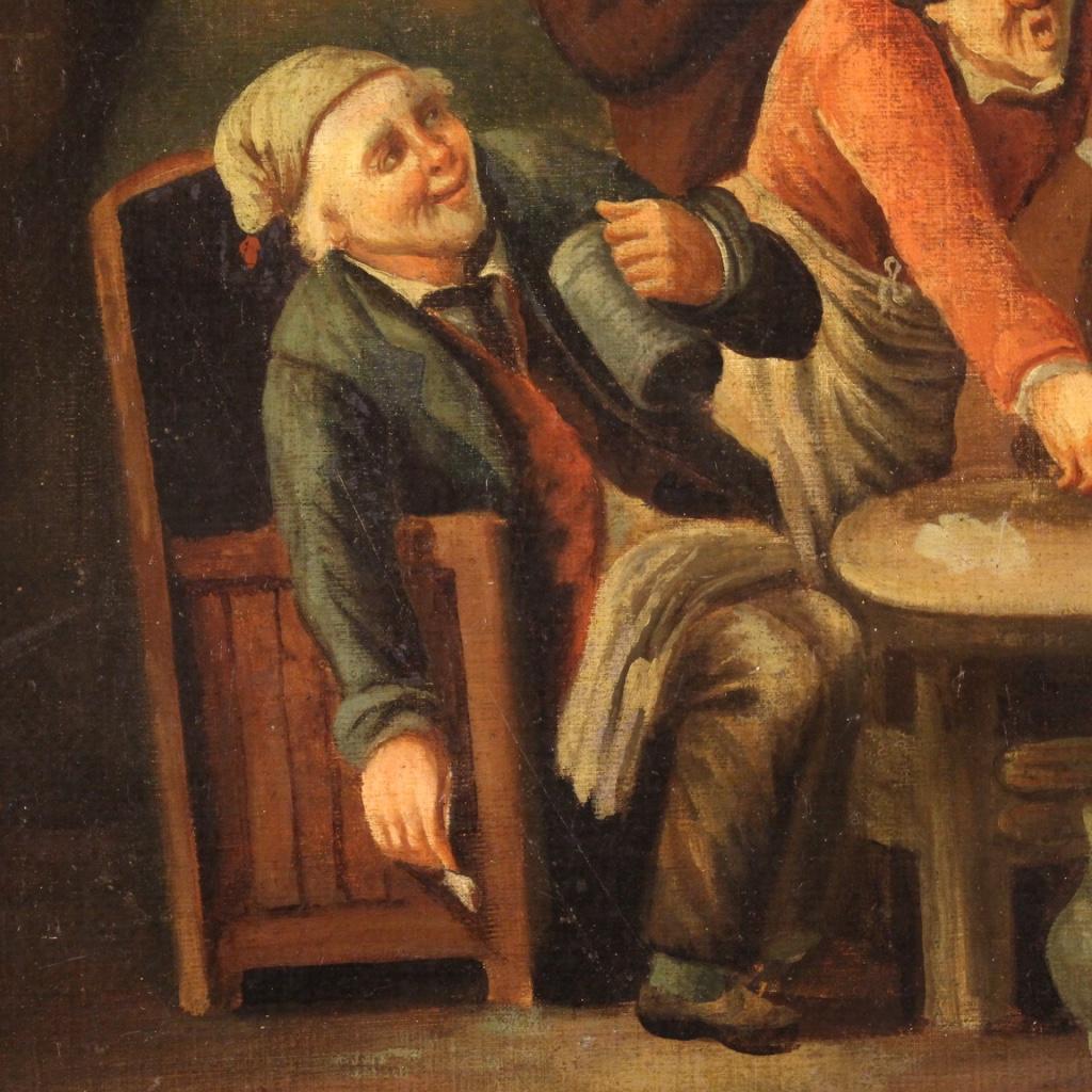 18th Century Oil on Canvas Flemish Antique Card Players Painting, 1780 In Good Condition In Vicoforte, Piedmont