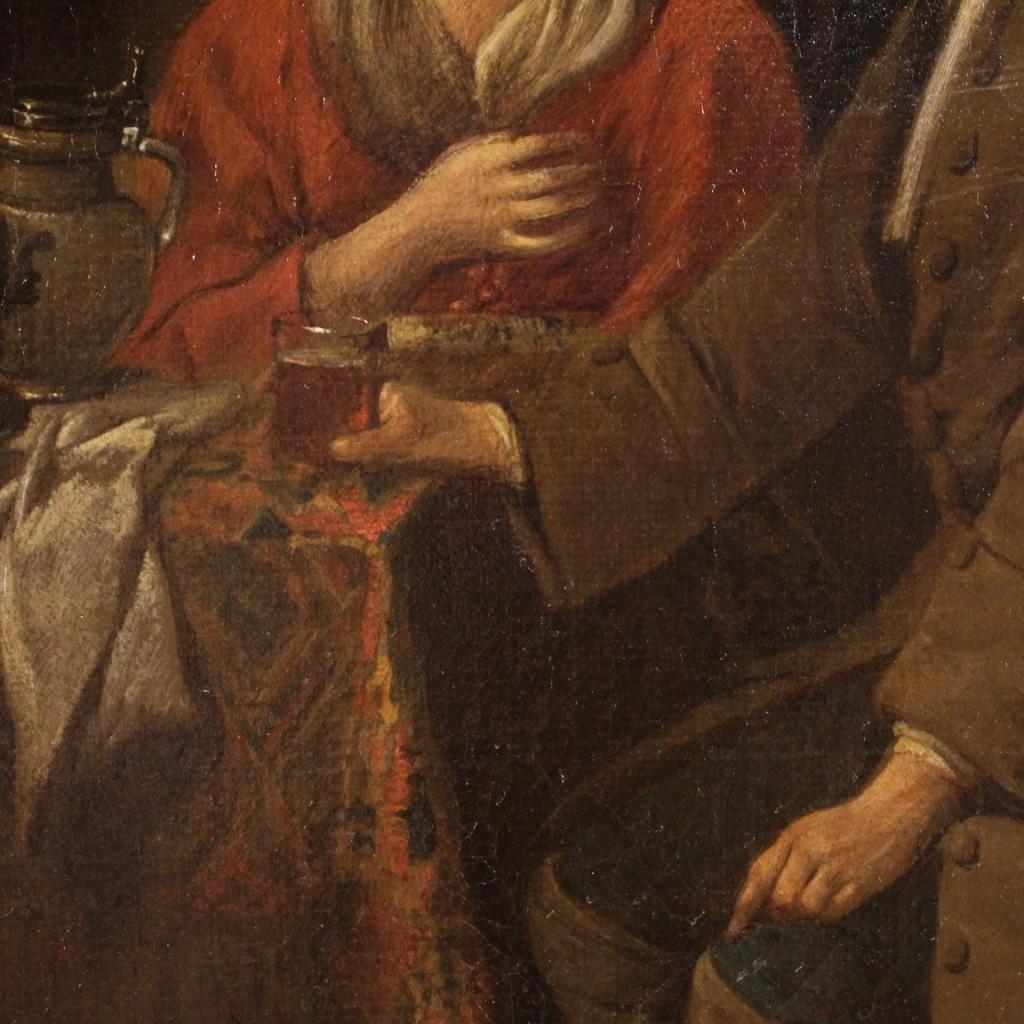 18th Century Oil on Canvas Flemish Antique Interior Scene Painting, 1720 2