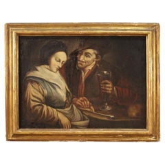 18th Century Oil on Canvas Flemish Antique Interior Scene Painting, 1750
