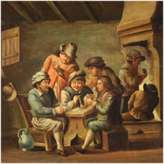 18th Century Oil on Canvas Flemish Antique Interior Scene Painting, 1780