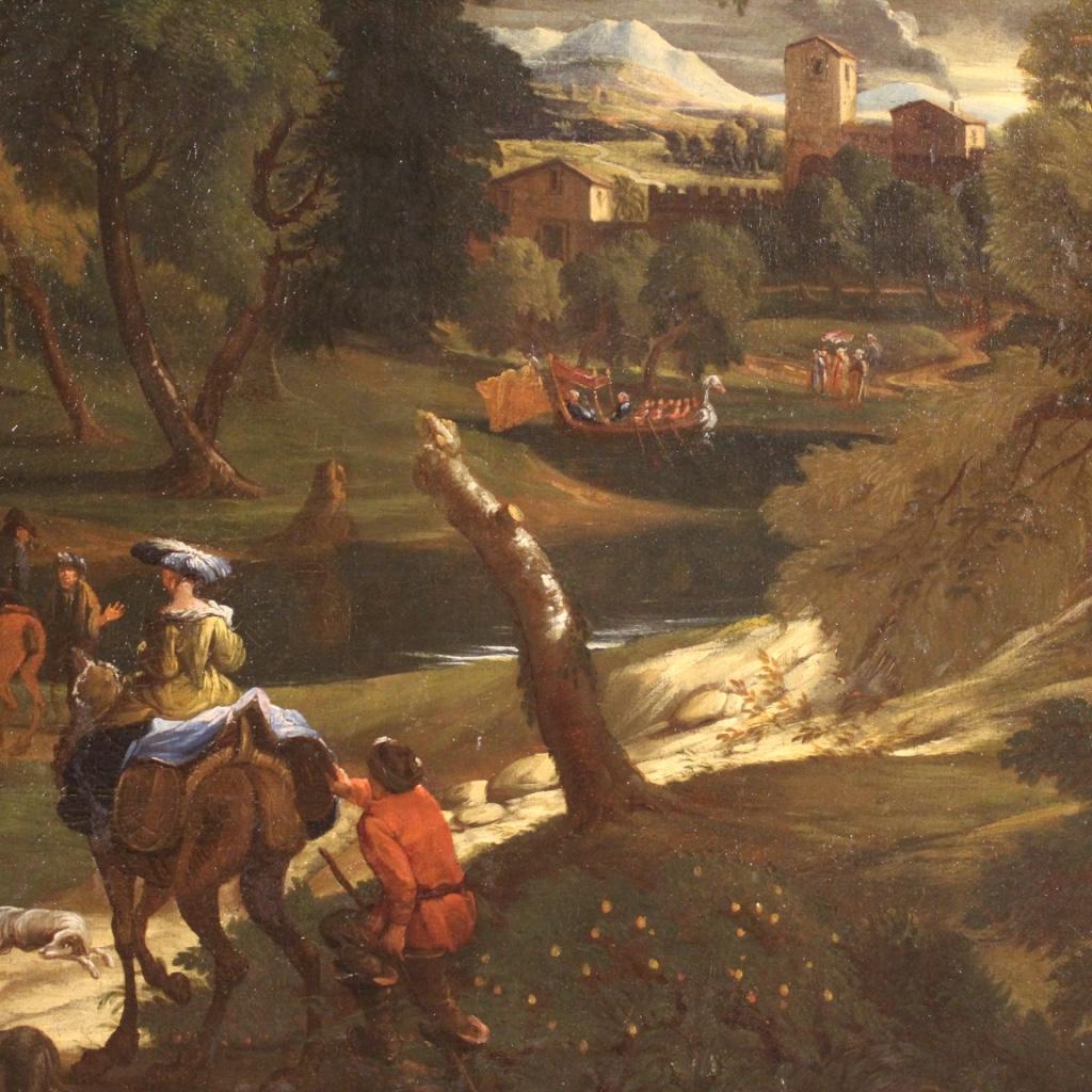 18th Century Oil on Canvas Flemish Antique Landscape Painting, 1750 6
