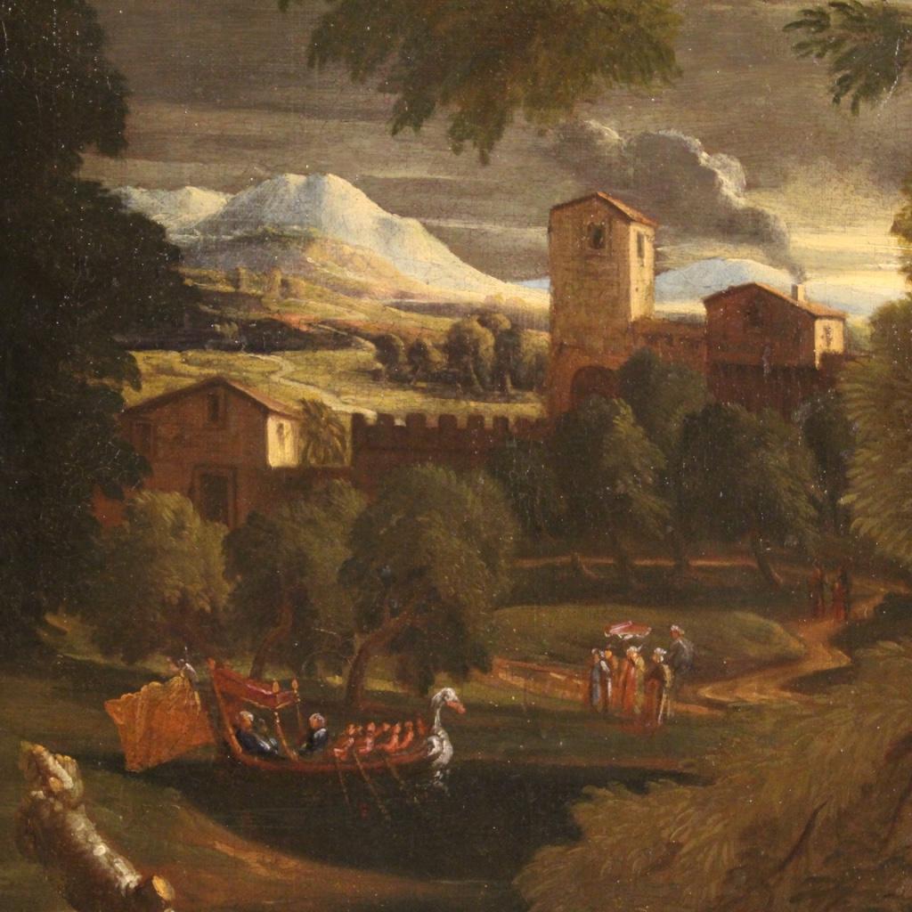 18th Century Oil on Canvas Flemish Antique Landscape Painting, 1750 In Good Condition In Vicoforte, Piedmont