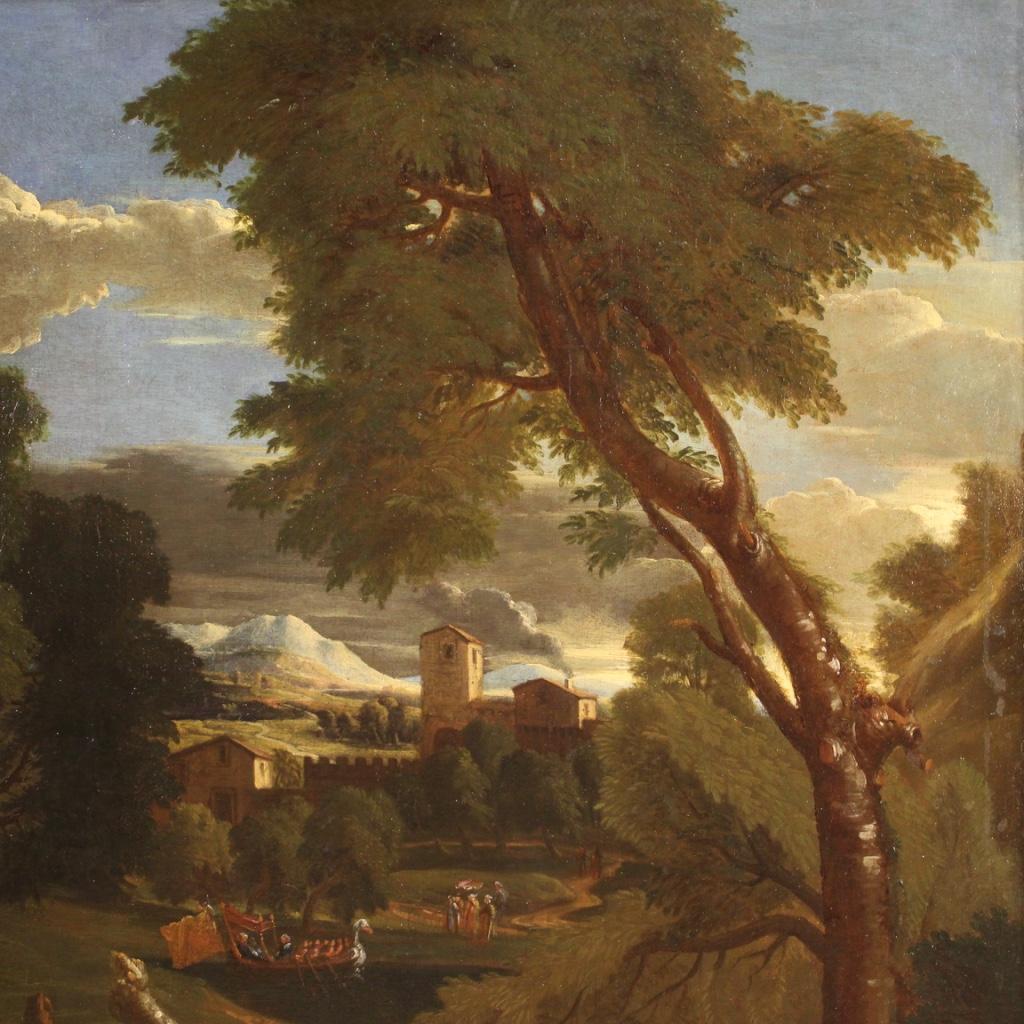 18th Century Oil on Canvas Flemish Antique Landscape Painting, 1750 4