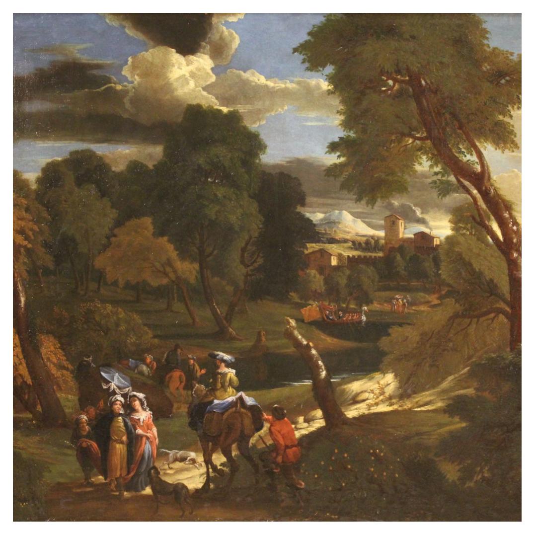 18th Century Oil on Canvas Flemish Antique Landscape Painting, 1750