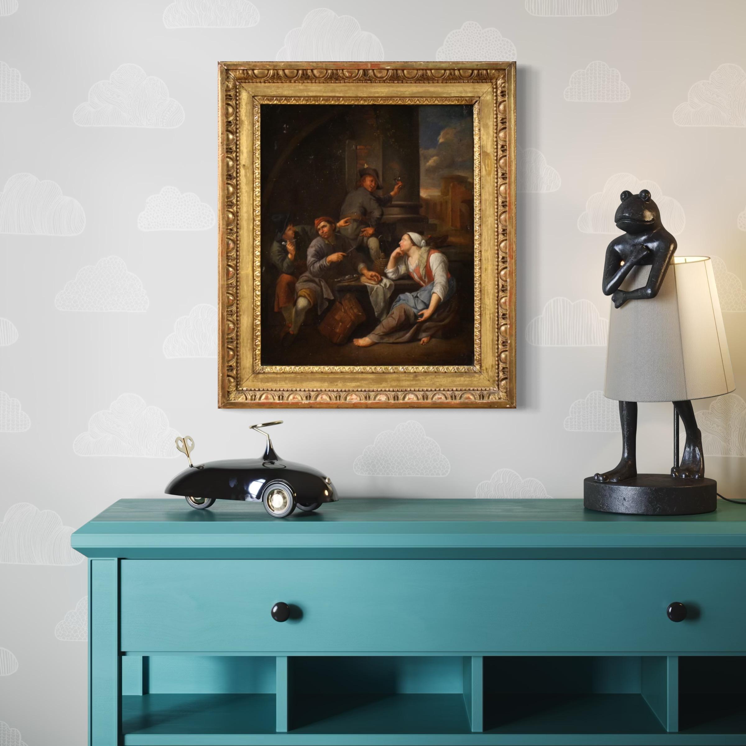 18th Century Oil on Canvas Flemish Antique Painting Genre Scene, 1770 in vendita 3