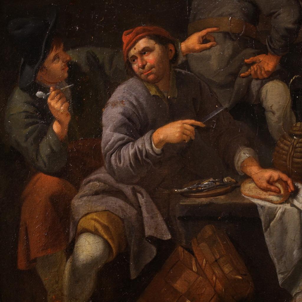 18th Century Oil on Canvas Flemish Antique Painting Genre Scene, 1770 in vendita 5