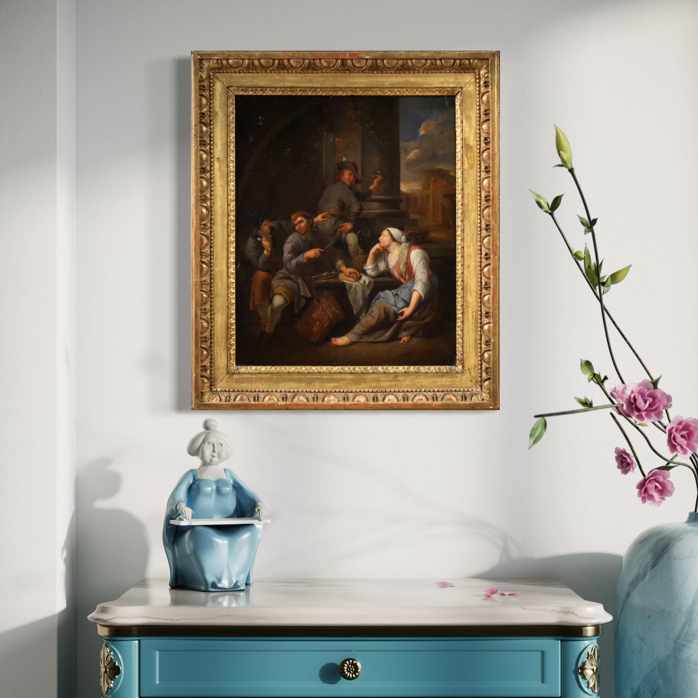 18th Century Oil on Canvas Flemish Antique Painting Genre Scene, 1770 in vendita 6