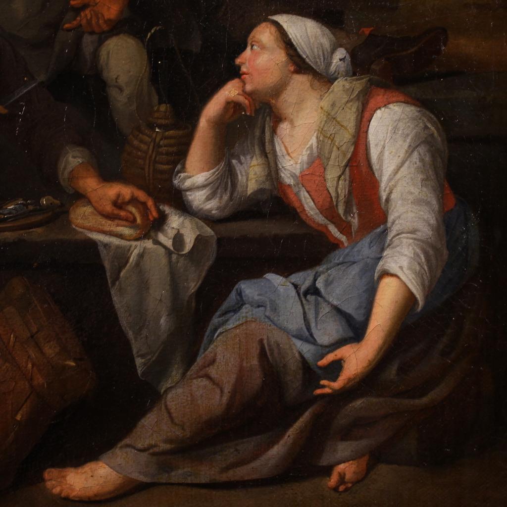 18th Century Oil on Canvas Flemish Antique Painting Genre Scene, 1770 in vendita 8
