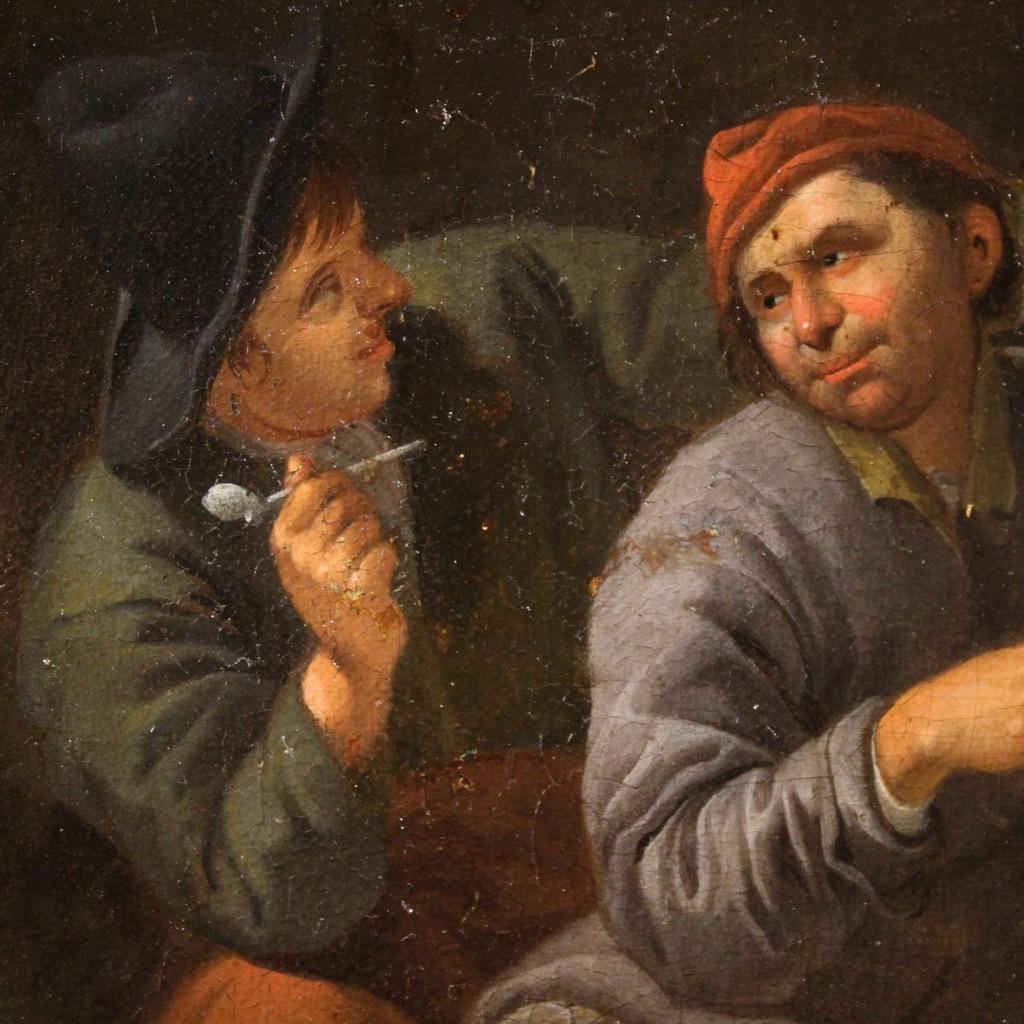 18th Century Oil on Canvas Flemish Antique Painting Genre Scene, 1770 In condizioni buone in vendita a Vicoforte, Piedmont