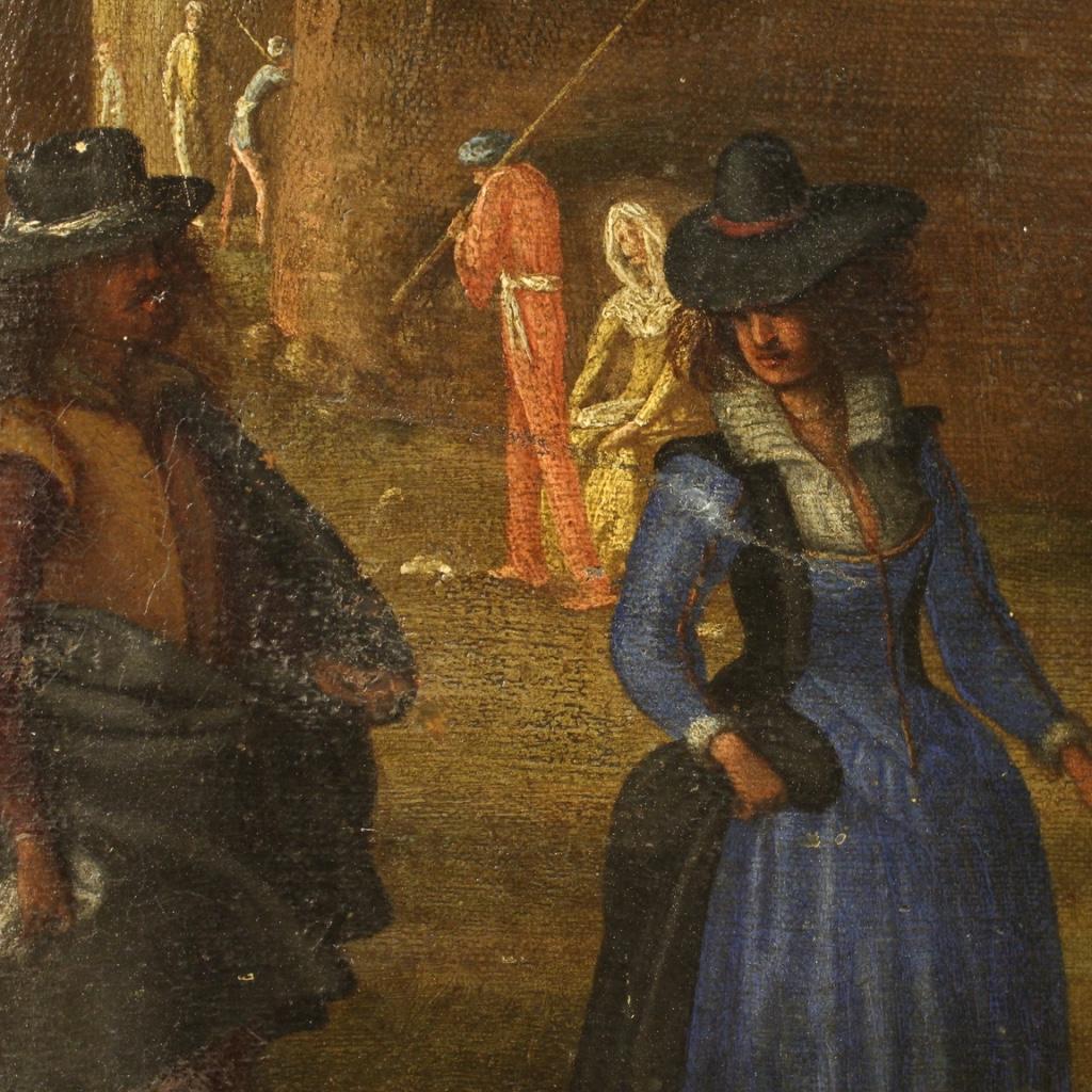 Antikes flämisches Gemälde, Landschaft mit Figuren, 18. Jahrhundert, Öl auf Leinwand, 1720 im Angebot 5