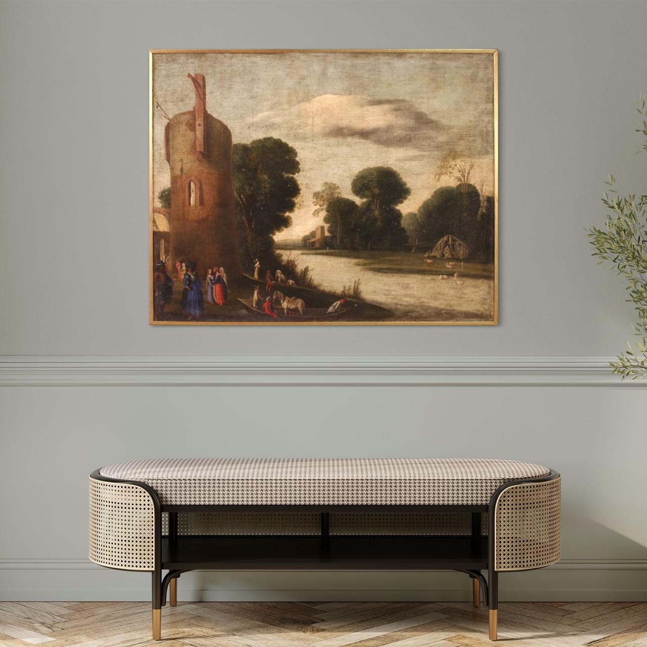 Antikes flämisches Gemälde, Landschaft mit Figuren, 18. Jahrhundert, Öl auf Leinwand, 1720 im Angebot 9