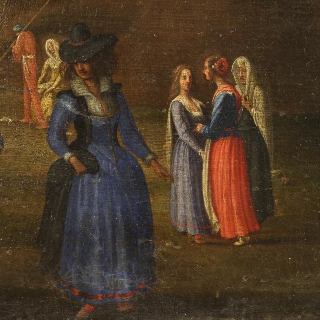 Antikes flämisches Gemälde, Landschaft mit Figuren, 18. Jahrhundert, Öl auf Leinwand, 1720 im Zustand „Gut“ im Angebot in Vicoforte, Piedmont