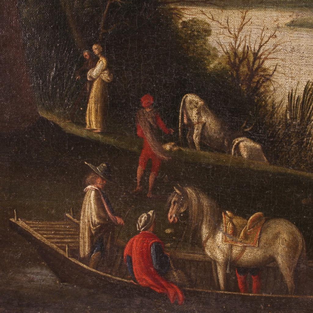 Antikes flämisches Gemälde, Landschaft mit Figuren, 18. Jahrhundert, Öl auf Leinwand, 1720 im Angebot 1