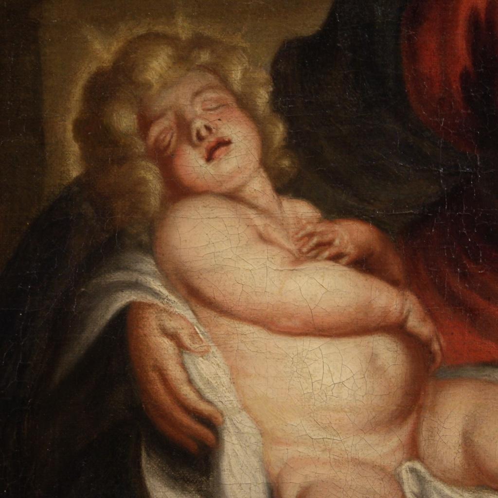 18. Jahrhundert Öl auf Leinwand Flämisch Antike Religiöse Malerei Heilige Familie, 1750 im Angebot 4