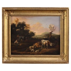 18th Century Oil on Canvas Flemish Bucolic Landscape Painting, 1760