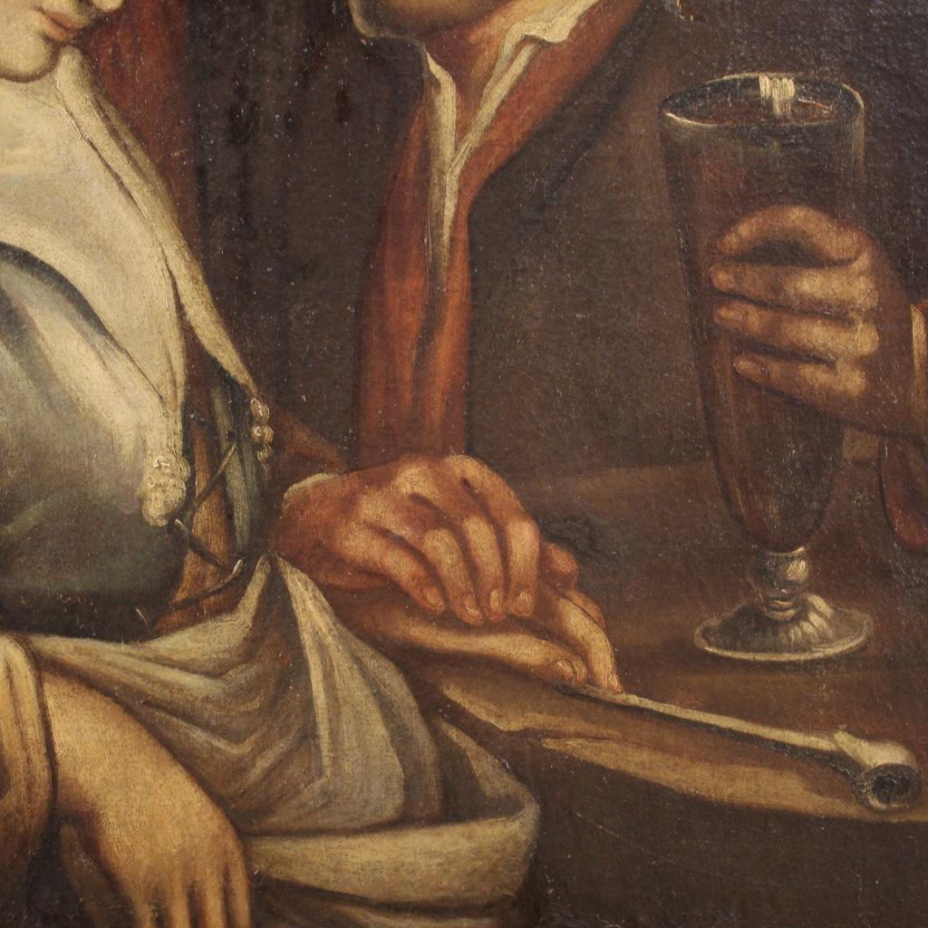18. Jahrhundert Öl auf Leinwand flämisches Gemälde, Innenszene einer Tavern, 1750 im Angebot 3