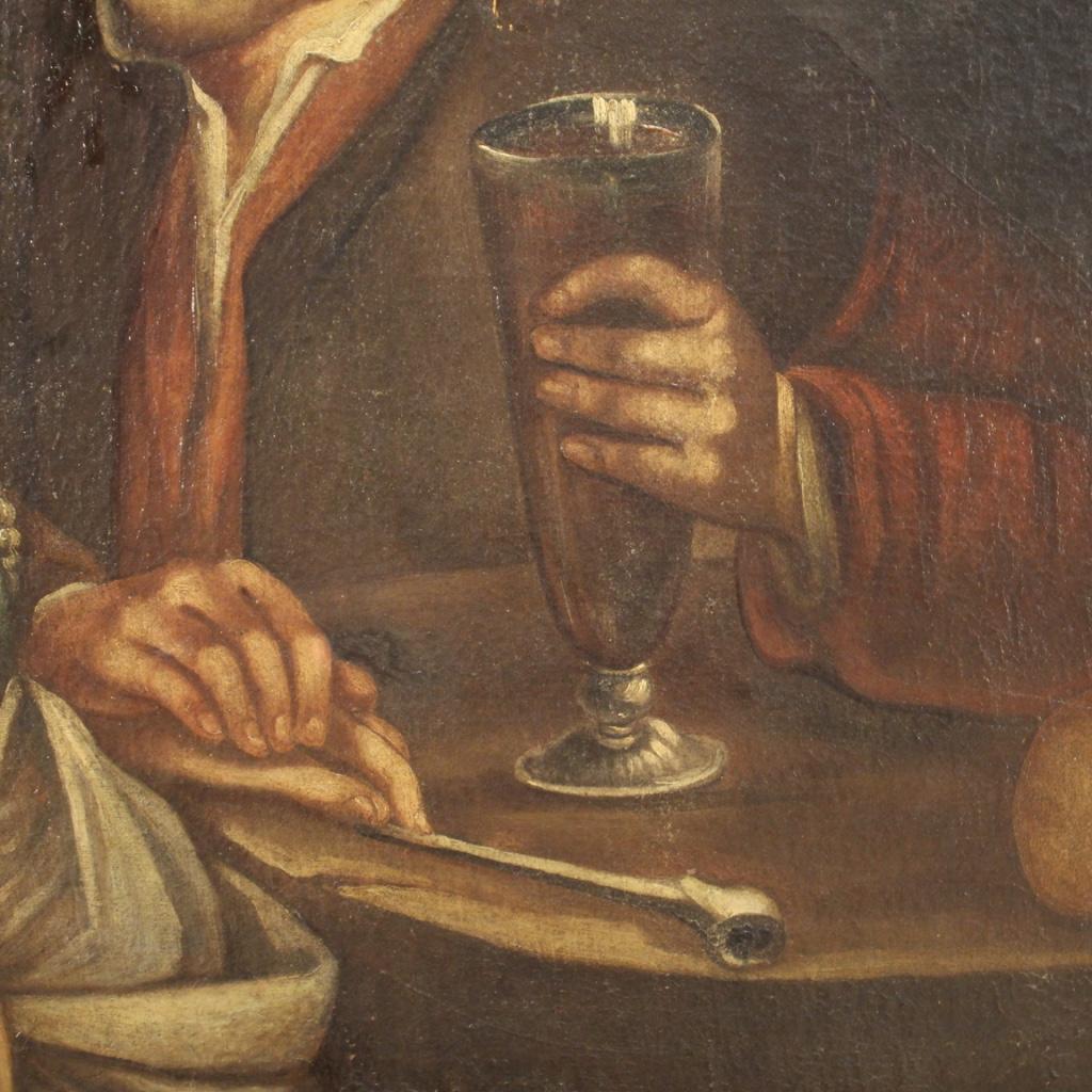 18. Jahrhundert Öl auf Leinwand flämisches Gemälde, Innenszene einer Tavern, 1750 im Angebot 5