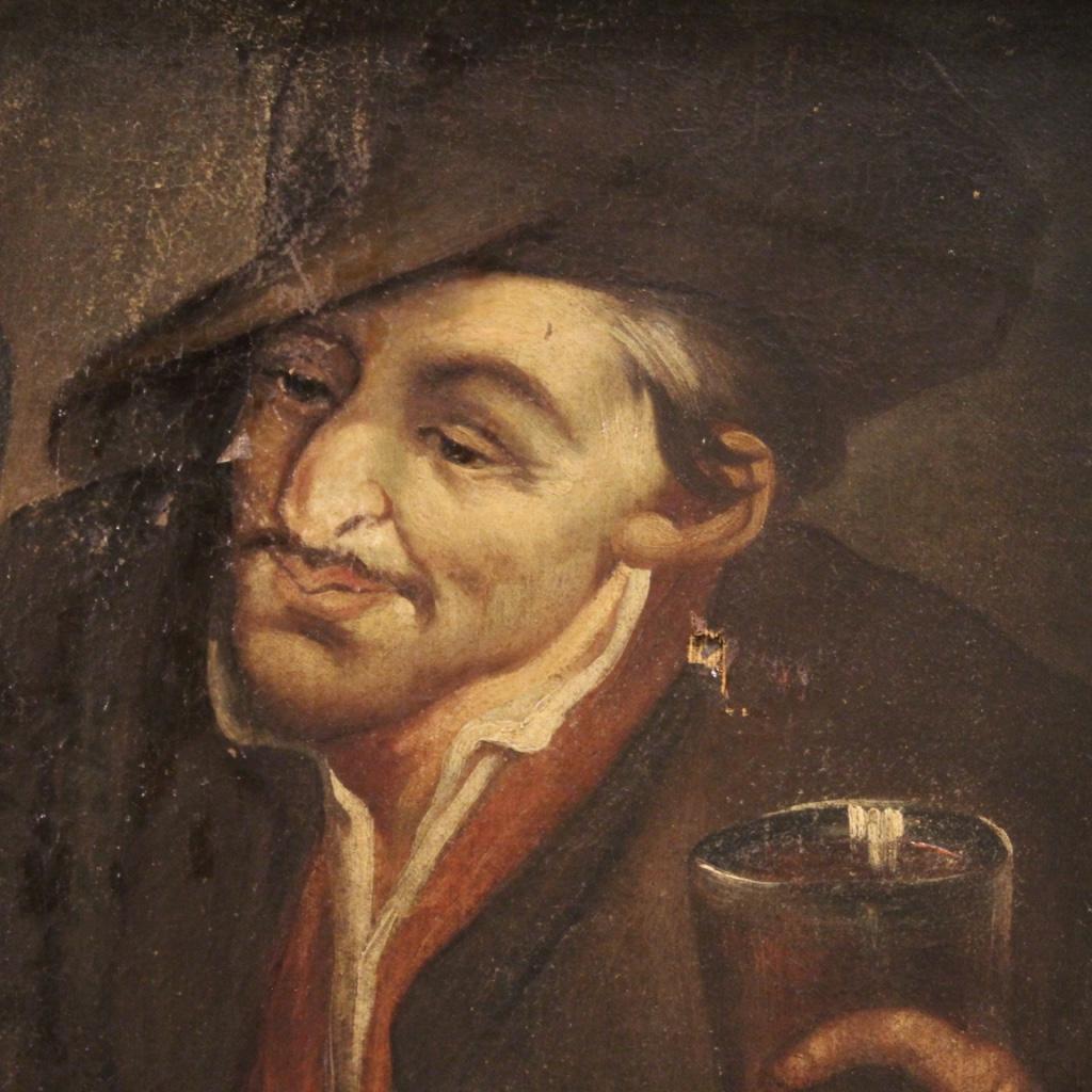 18. Jahrhundert Öl auf Leinwand flämisches Gemälde, Innenszene einer Tavern, 1750 im Angebot 1