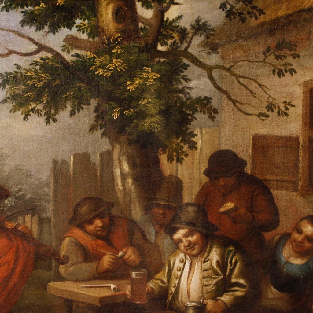 18th Century Oil on Canvas Flemish Painting Popular Scene with Characters, 1780 4