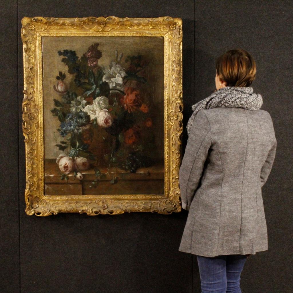 18th Century Oil on Canvas Flemish Still Life Vase with Flowers Painting, 1750 7