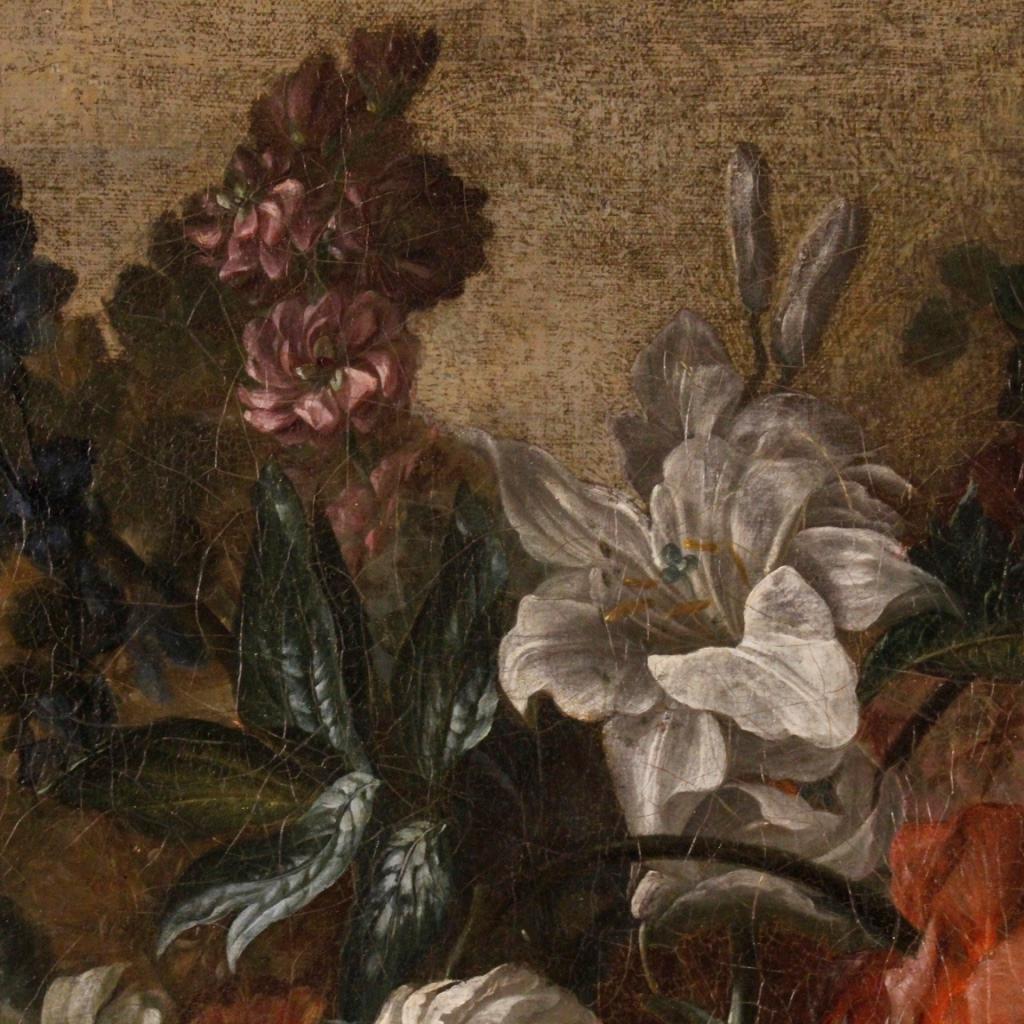 18th Century Oil on Canvas Flemish Still Life Vase with Flowers Painting, 1750 3