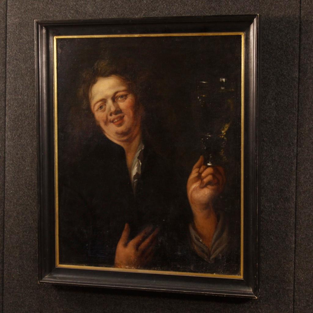 18th Century Oil on Canvas Flemish the Drunkard Character Painting, 1780 1