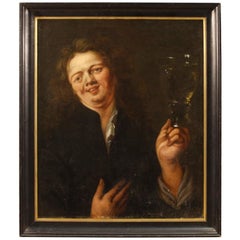 18th Century Oil on Canvas Flemish the Drunkard Character Painting, 1780