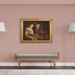 18th Century Oil on Canvas Framed Flemish Painting Interior Scene, 1750